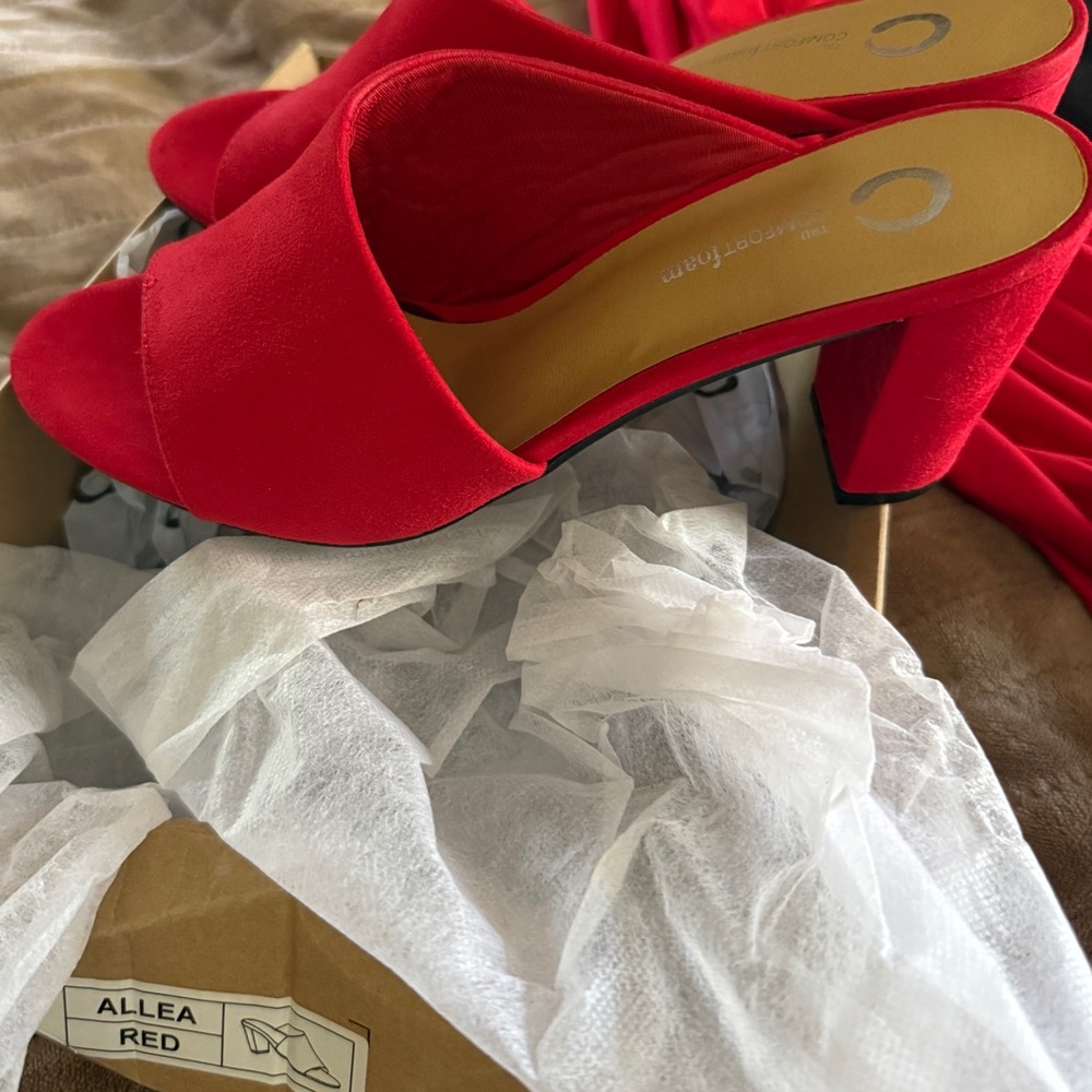 Red Open-Toe Heeled Mules